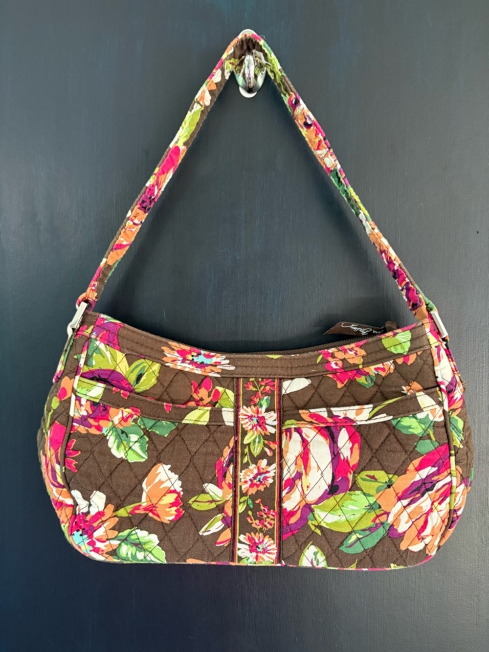 VERA BRADLEY English Rose Small Shoulder Bag Pocket Book Top Zip Inside Pockets